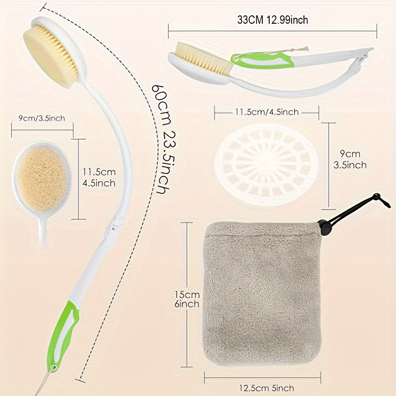 Foldable Soft Nylon Body Brush with Telescopic Long Handle - 23.5 Inch, Easy-to-Use Bathing Accessory for Men, Women, and Seniors, No Batteries Required, Includes Back Scrubber and Exfoliating Brush, Exfoliation | Ergonomic Design | Durable Construction,
