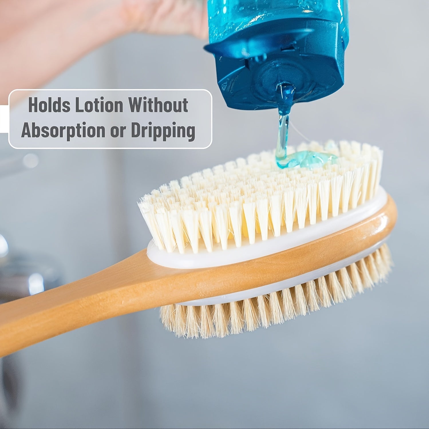 Dual-Sided Bath Brush with a Long Handle - Brown Bristle Body Scrubber, Removes Dead Skin, Softens Skin, Deep Cleanses, Non-Absorbent, Suitable for Lotion Application, No Power Required, Usable in All Four Seasons.