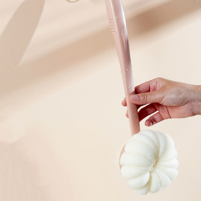 Long-Handled Double-Sided Bath Brush- Non-Electric Exfoliating Massage Back Scrubber and Loofah Sponge- Suitable for Men and Women Light Beige Cleaning and Exfoliating Tool- Essential Bathroom Supplies and Accessories (Suitable for four seasons)