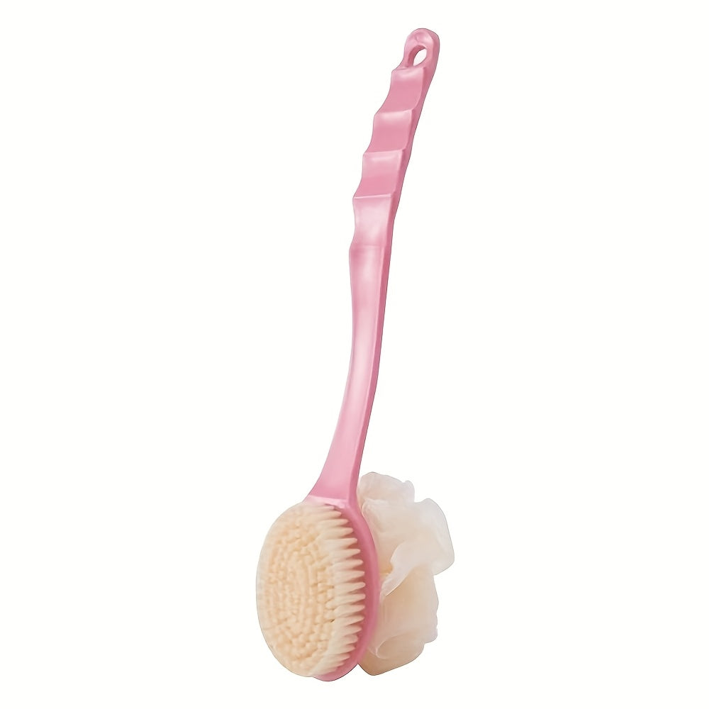 Two-In-One Dual Head Bath Brush with Soft Sponge for Back Scrubbing: No Battery Required, Oil-Free