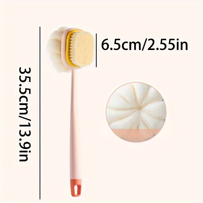 Long-Handled Double-Sided Bath Brush- Non-Electric Exfoliating Massage Back Scrubber and Loofah Sponge- Suitable for Men and Women Light Beige Cleaning and Exfoliating Tool- Essential Bathroom Supplies and Accessories (Suitable for four seasons)
