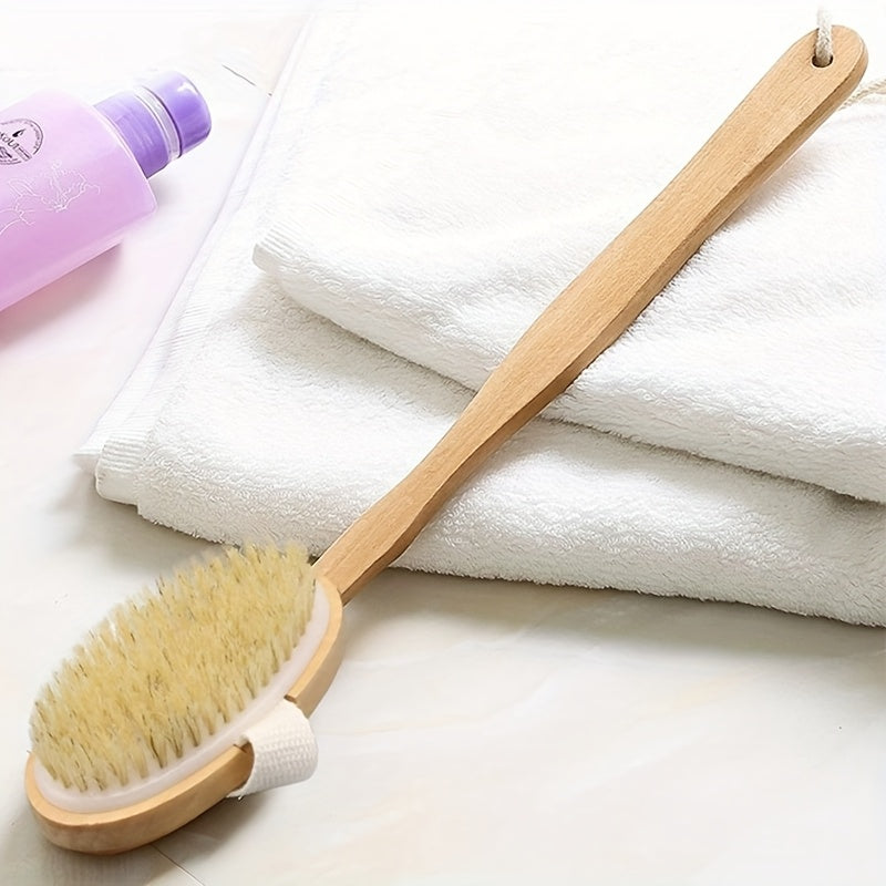 1pc Natural Wood Bath & Body Brush with Detachable Head - Low-Allergy Hypoallergenic Exfoliating Massager, Ergonomic Handle & Hanging Loop for Back, Legs, Arms, Sensitive Light Beige - Shower & Bath Scrub Brush (No Scent, Durable Wood Construction) -