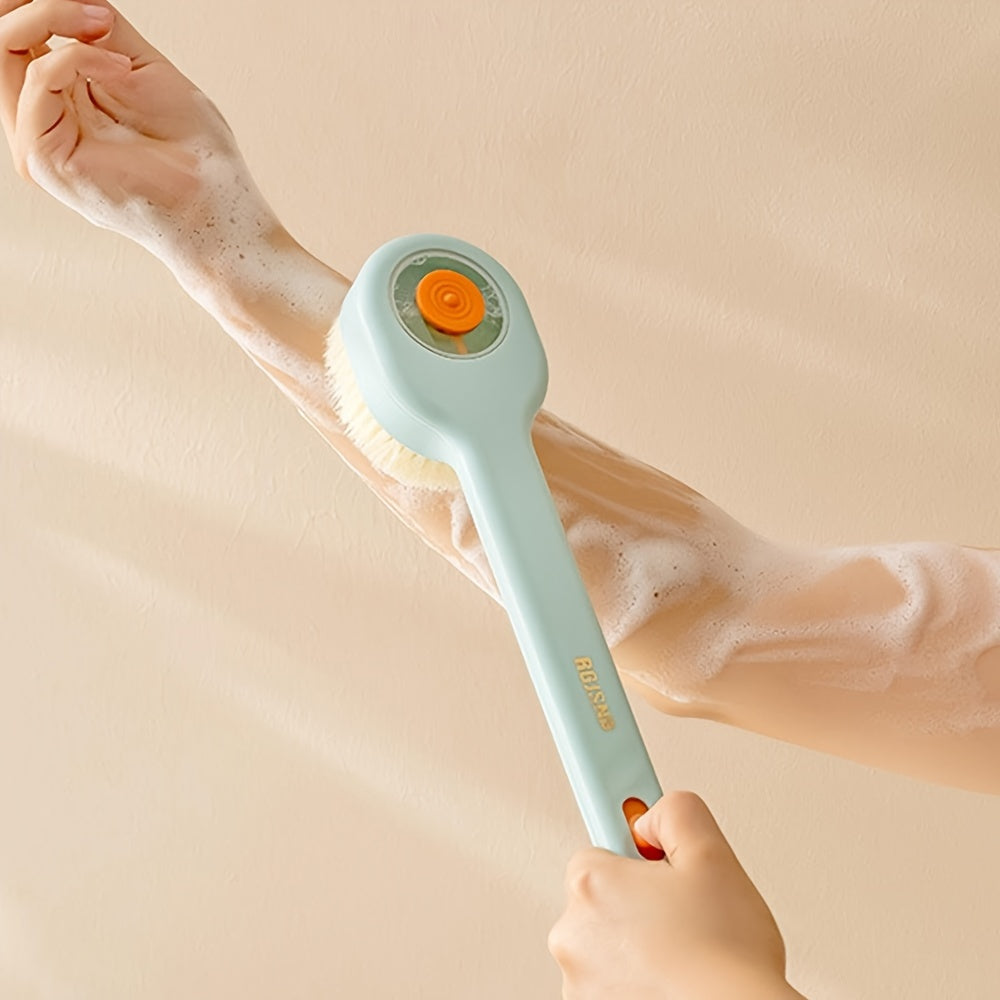 Ergonomic Long Handle Shower Brush with Liquid Dispenser, Soft Bristle Back Scrubber, Non-Electric, Unscented, Summer Bathing Essentials