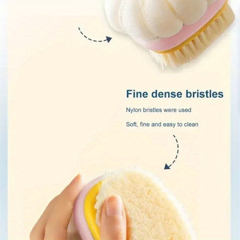 1pc Soft Hair Bath Brush & Back Scrubber - Dual-Sided Exfoliating Shower Brush with Ergonomic Handle, Gentle Light Beige & Hair Scrubber for Bath & Body Exfoliation, Formaldehyde-Free & Hypoallergenic, Handheld Exfoliator, Durable Construction