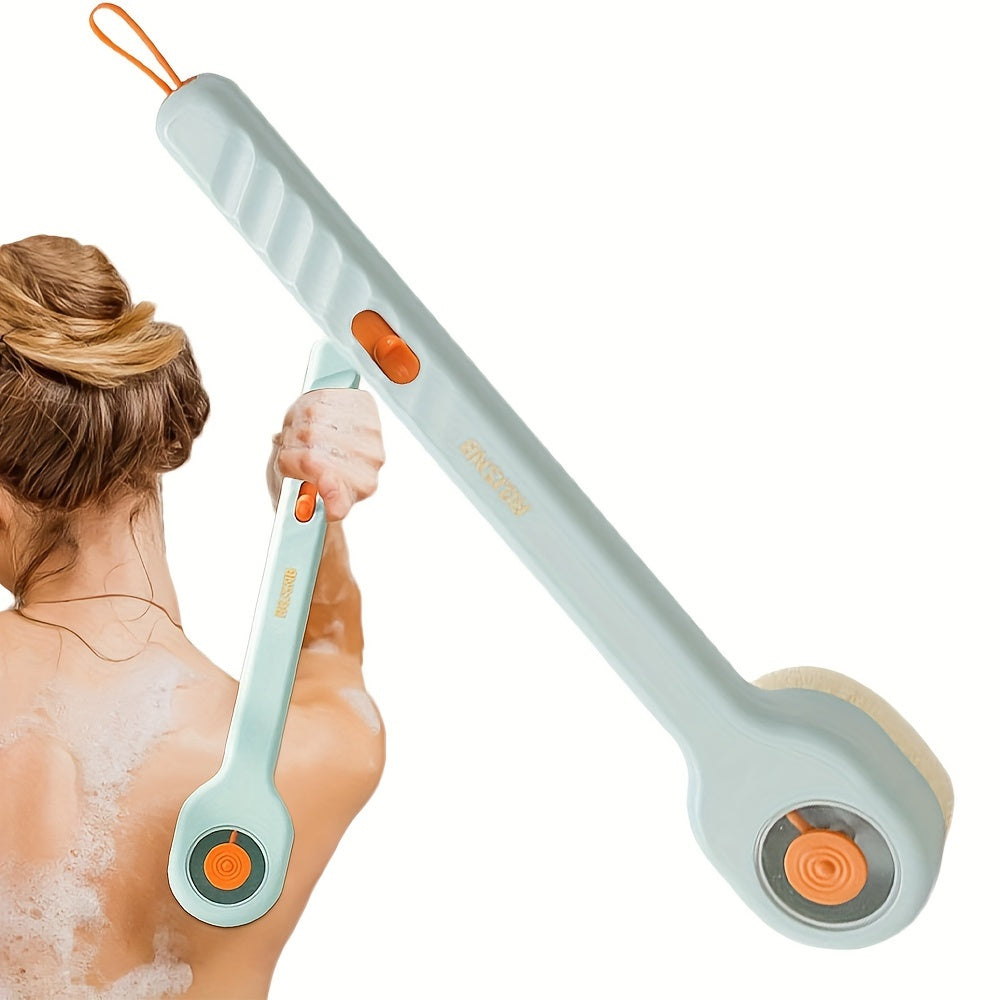 Ergonomic Long Handle Shower Brush with Liquid Dispenser, Soft Bristle Back Scrubber, Non-Electric, Unscented, Summer Bathing Essentials