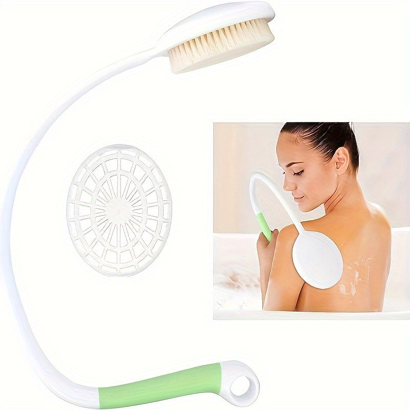1pc 27.5 Inch Shower Back Scrubber For Men And Women, Curved Long Handle Shower Bath Back Brush, Loofah Bath Brush For Elderly, Disabled, Post-Surgery, People With Limited Mobility
