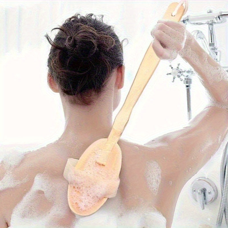 1pc Natural Wood Bath & Body Brush with Detachable Head - Low-Allergy Hypoallergenic Exfoliating Massager, Ergonomic Handle & Hanging Loop for Back, Legs, Arms, Sensitive Light Beige - Shower & Bath Scrub Brush (No Scent, Durable Wood Construction) -