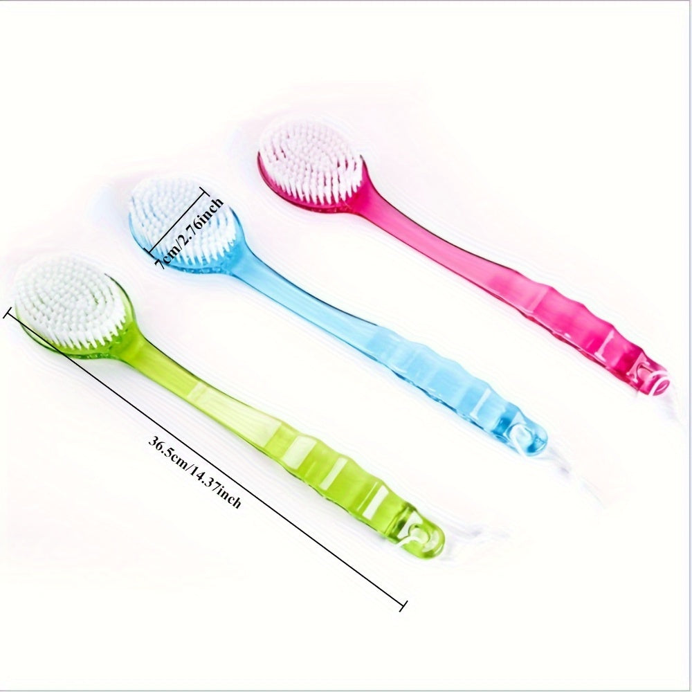 Ergonomic Long Handle Bath Brush with Soft Nylon Bristles - Multi-Application Shower Massage and Body Scrubber, Available in Blue, Green, Red - 14.37in