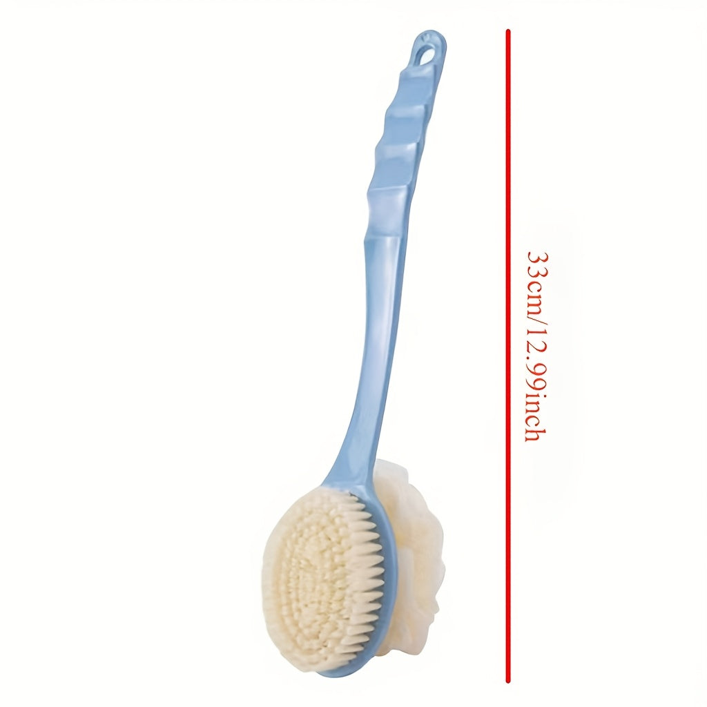 Two-In-One Dual Head Bath Brush with Soft Sponge for Back Scrubbing: No Battery Required, Oil-Free