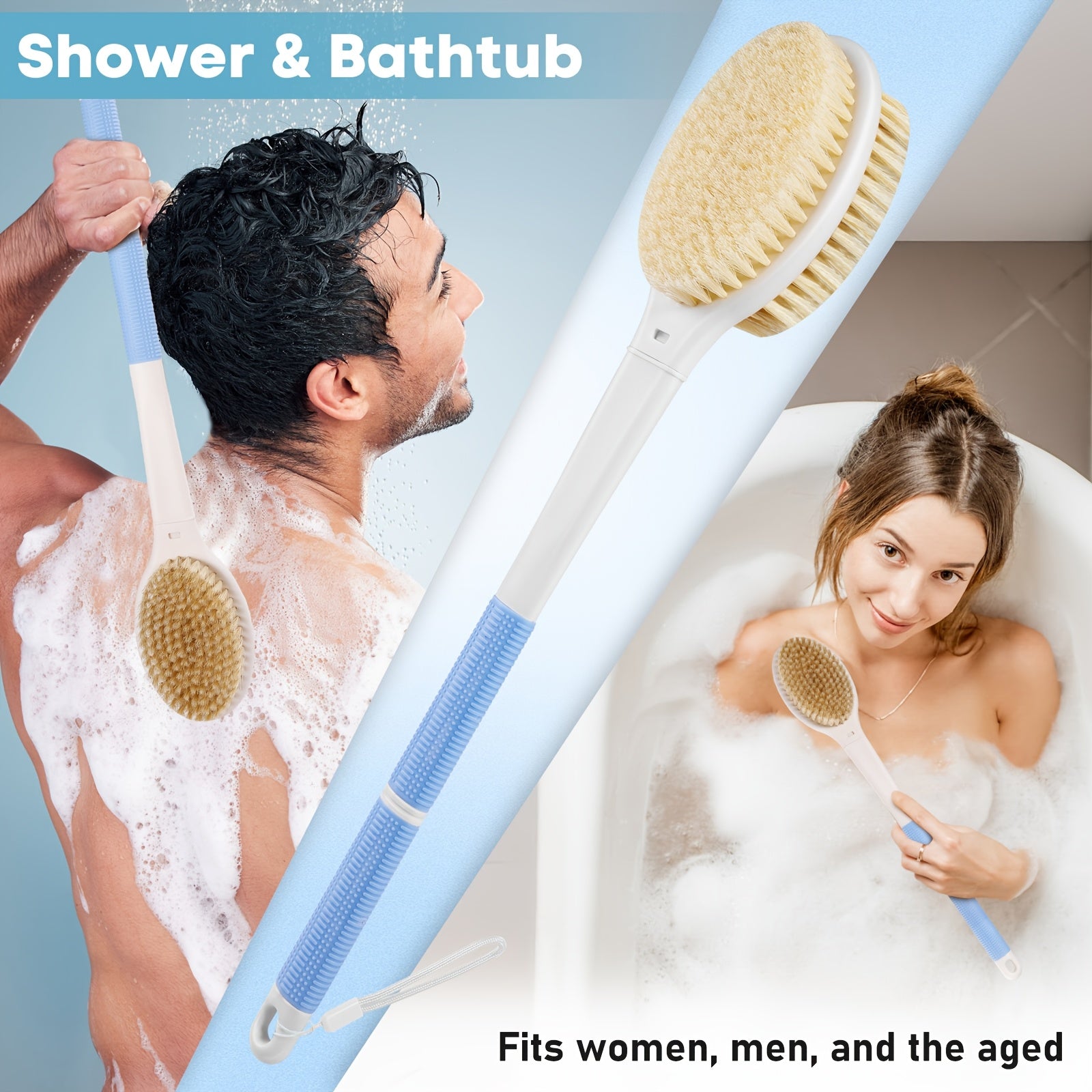 Flexible Bath Brush with Non-Slip Handle and Hanging Rope - Durable Bristles for Gentle Exfoliation, Perfect for Shower or Spa Use, Easy to Clean and Store, Shower Brush for Bod