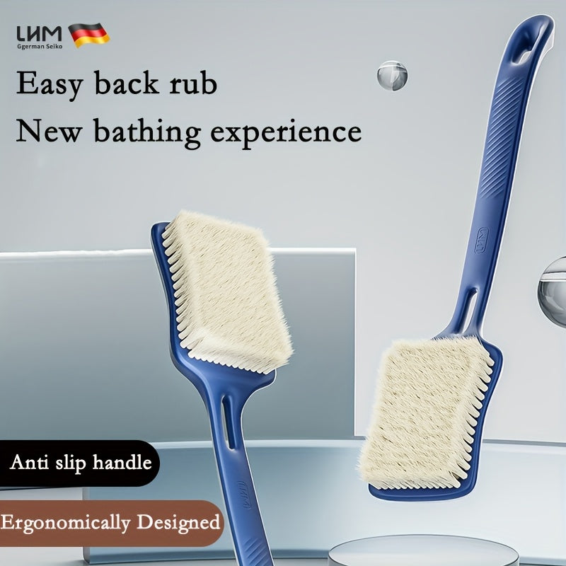 1pc Bath Brush, Long Handle Soft Bristle Shower Scrubber, Back Exfoliating Body Tool with Non-Irritating Nylon Bristles for Dead Light Beige Removal, Blue
