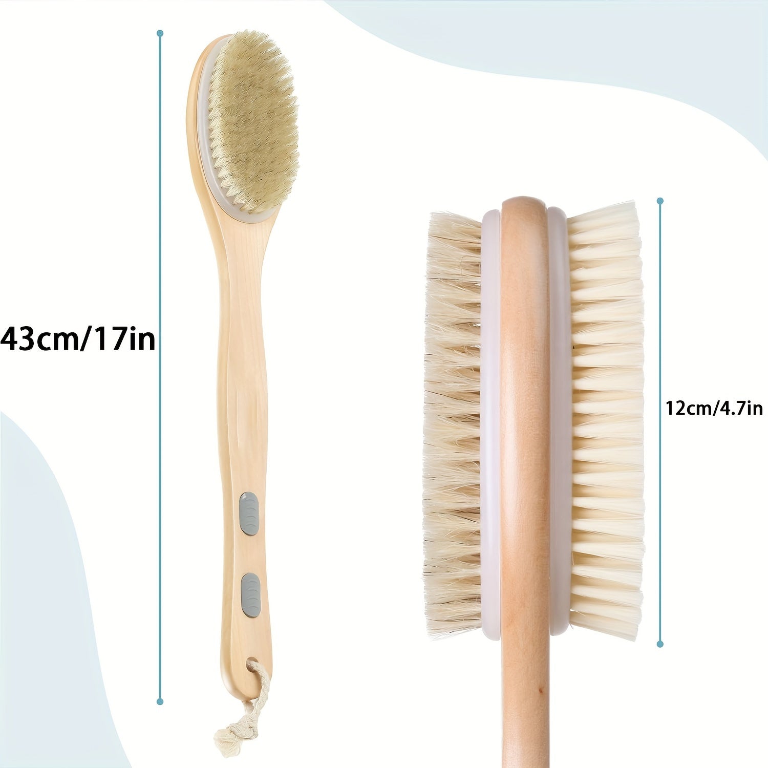 Dual-Sided Shower Brush with Long Handle - Bristle Body Scrubber, Exfoliating Back Brush, Skin Softening And Deep Clean, Non-Absorbent for Lotion Application, No Power Needed