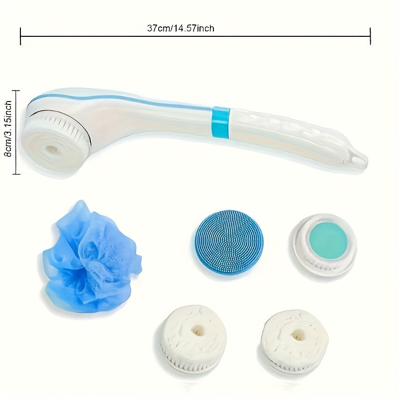 1pc Fully Automatic Electric Shower Brush With Five Brush Heads, Handheld Massage Body Brush, Lazy Back Scrubber Back With Long Handle, Formaldehyde-Free Spa Exfoliating Scrub For Back And Full Body Cleansing