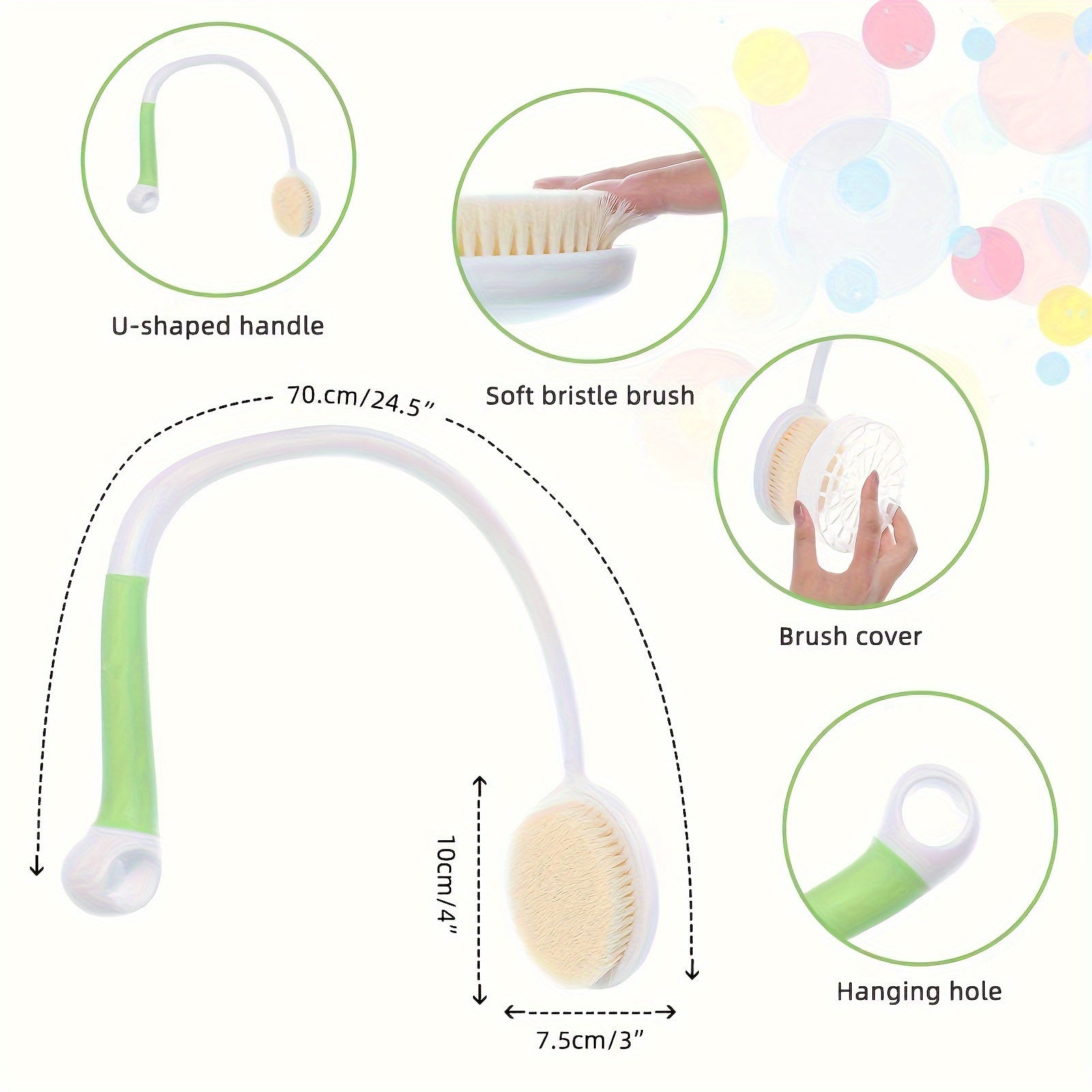 1pc 27.5 Inch Shower Back Scrubber For Men And Women, Curved Long Handle Shower Bath Back Brush, Loofah Bath Brush For Elderly, Disabled, Post-Surgery, People With Limited Mobility