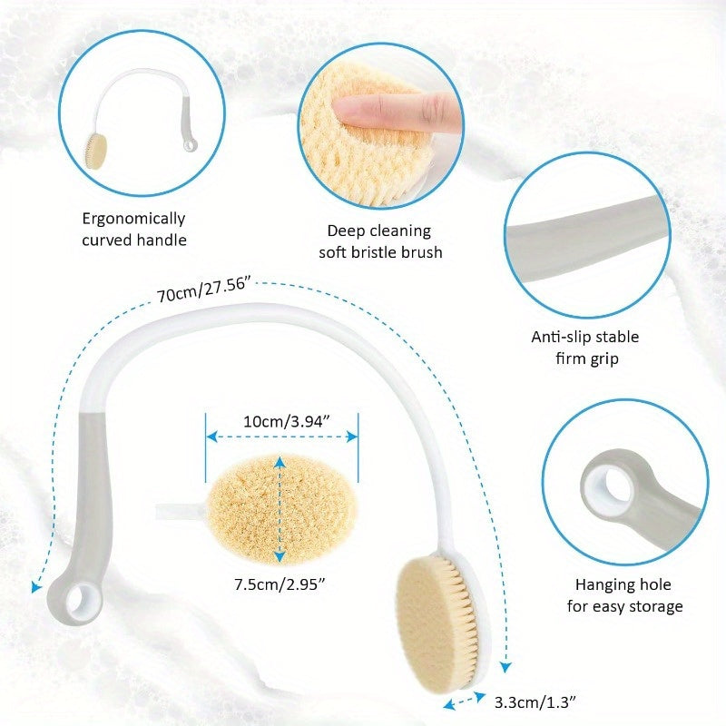 2pcs Back Shower Brush Set, Including 1 Long Handle U-Shaped Brush, 1 Straight Handle Brush, Ergonomic Anti Slip Handle, Suitable for Daily Home Bathing