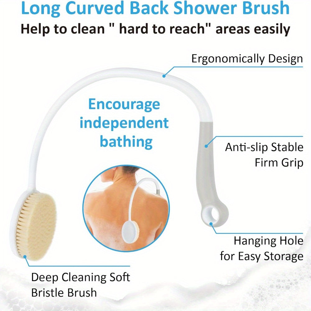 2pcs Shower Long Handle Brush, U-shaped Back Wiper, Back Sanding Brush, Bathroom Tool Accessories, Soft Bristle Shower Brush, Suitable for Use During Showering