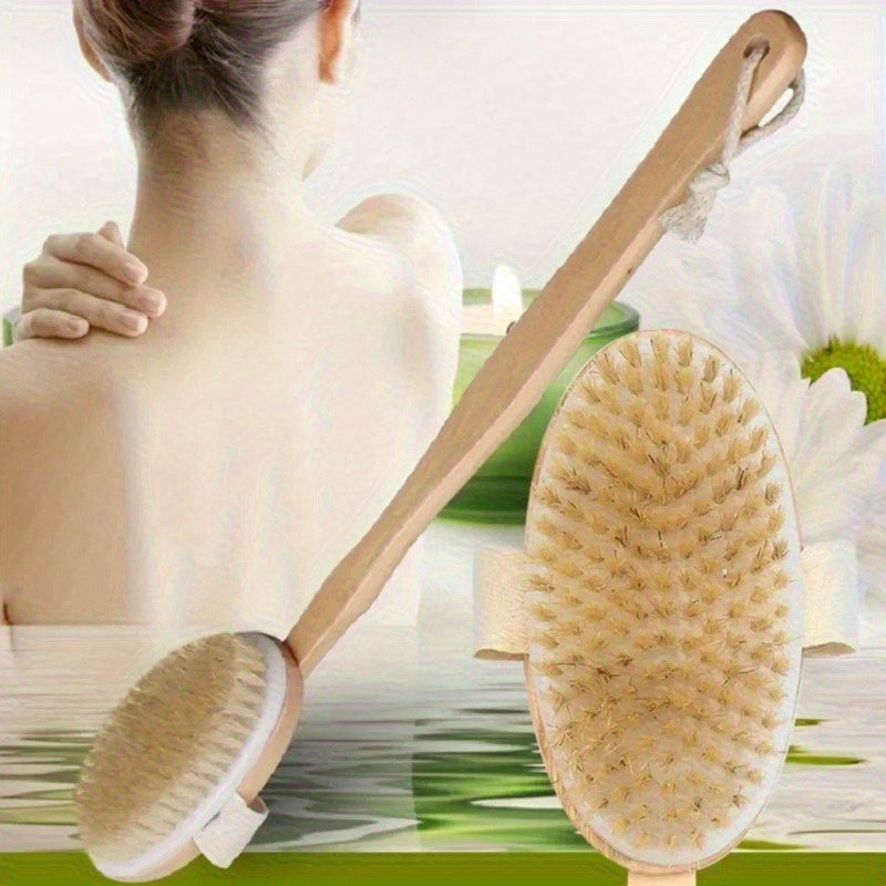 1pc Natural Wood Bath & Body Brush with Detachable Head - Low-Allergy Hypoallergenic Exfoliating Massager, Ergonomic Handle & Hanging Loop for Back, Legs, Arms, Sensitive Light Beige - Shower & Bath Scrub Brush (No Scent, Durable Wood Construction) -