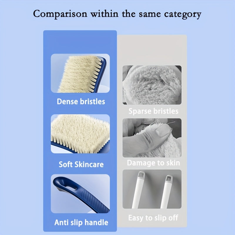 1pc Bath Brush, Long Handle Soft Bristle Shower Scrubber, Back Exfoliating Body Tool with Non-Irritating Nylon Bristles for Dead Light Beige Removal, Blue