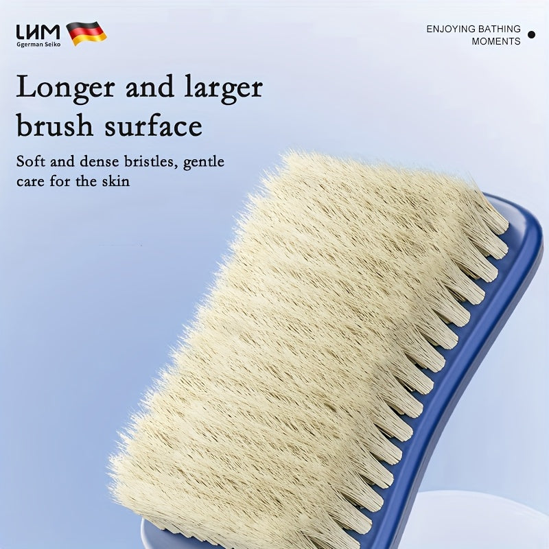 1pc Bath Brush, Long Handle Soft Bristle Shower Scrubber, Back Exfoliating Body Tool with Non-Irritating Nylon Bristles for Dead Light Beige Removal, Blue