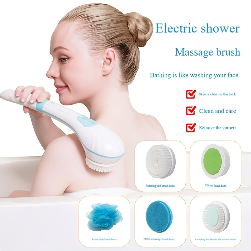 New Electric Bath Brush Home Automatic Back Scrubber Detachable Head Shower Massager, Lightweight and Portable