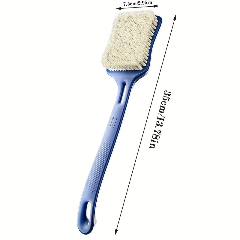 1pc Bath Brush, Long Handle Soft Bristle Shower Scrubber, Back Exfoliating Body Tool with Non-Irritating Nylon Bristles for Dead Light Beige Removal, Blue
