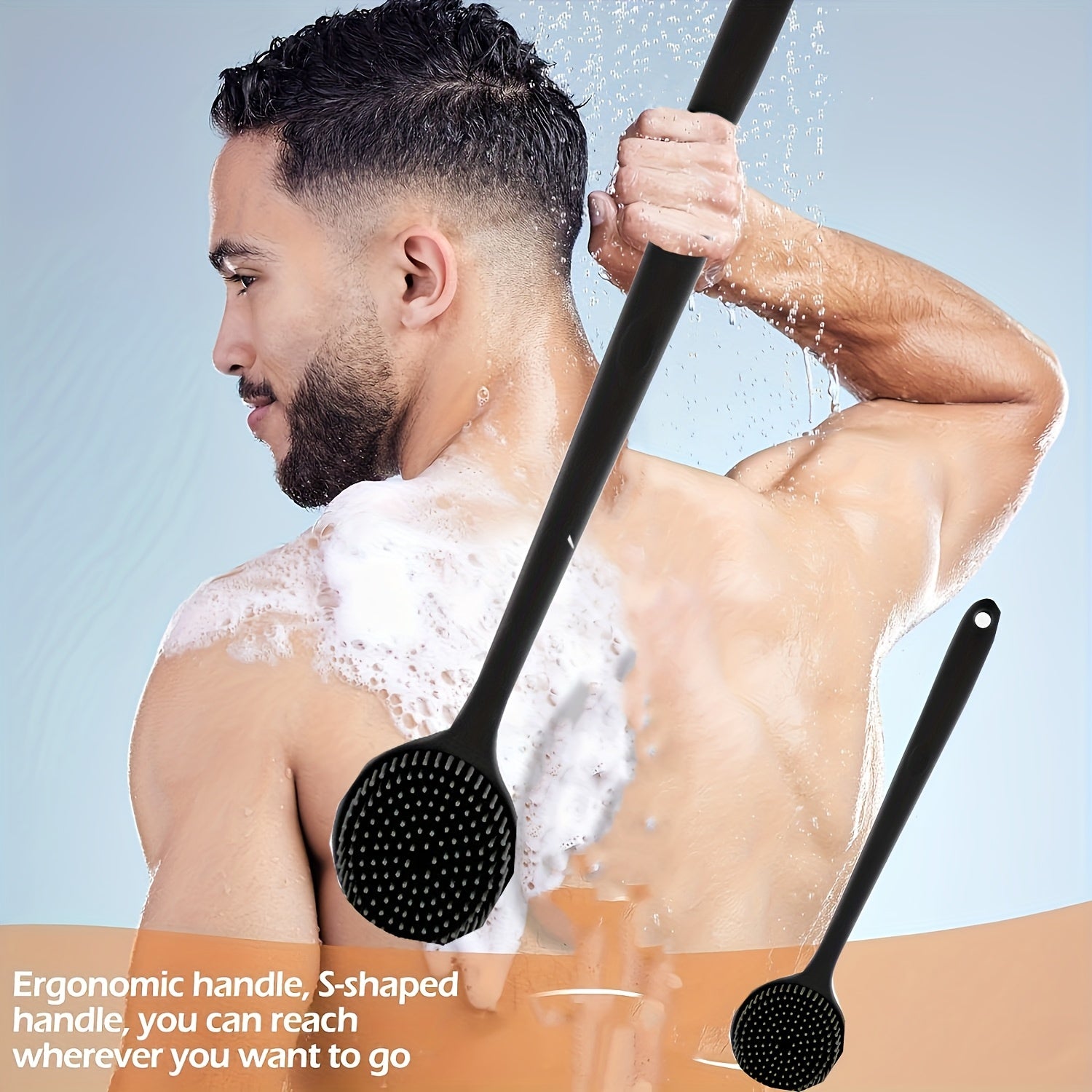 1pc Ergonomic Silicone Bath Brush with Soft Bristles & Long Handle - Gentle Back Scrubber for 31pcs Hard-to-Reach Areas, Durable Shower Brush for Exfoliating & Cleansing, No Battery Needed, Back Scrubber for Shower, Personal Care Tool.
