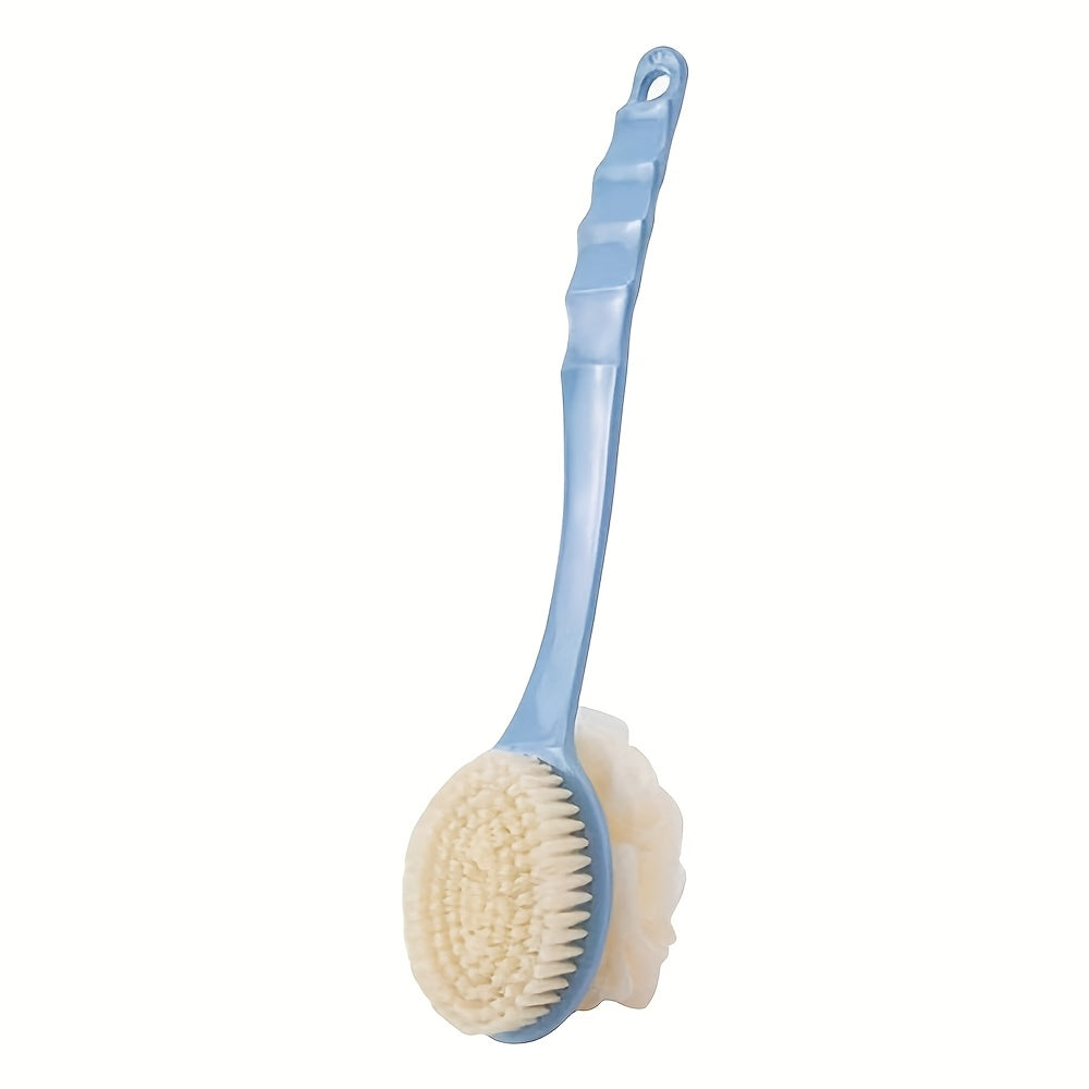 Two-In-One Dual Head Bath Brush with Soft Sponge for Back Scrubbing: No Battery Required, Oil-Free